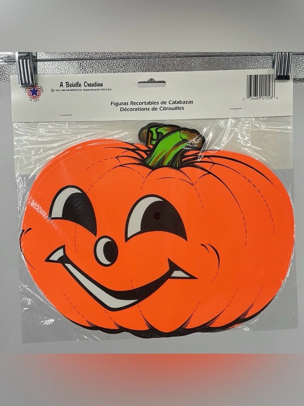 Vintage 90’s sealed Beistle 4 pc neon pumpkin double sided classroom decorations
